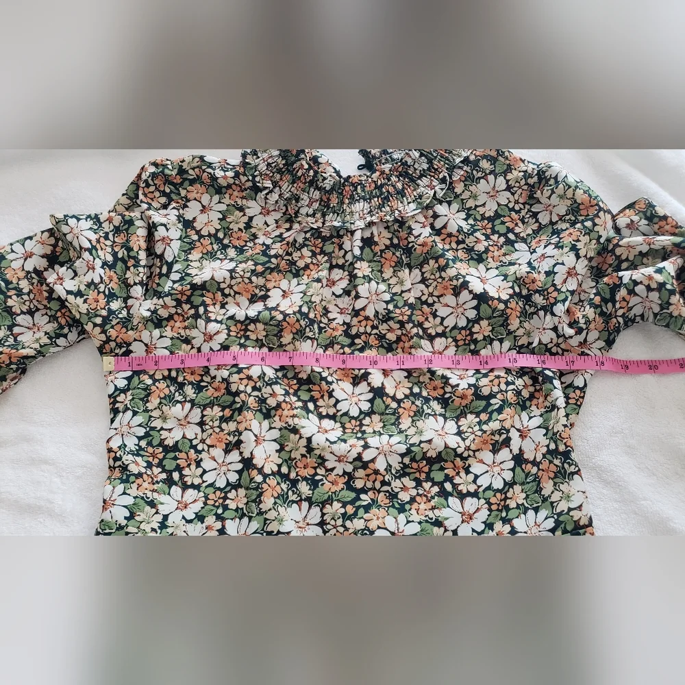 Allegra K Floral 3/4 Bell Sleeves Smocked Belted Flare Ruffle Dress Size S - Picture 11 of 16